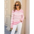 thumbnail image 3 of Women'S Striped Sweaters Casual Crew Neck Long Sleeve Pullover Oversized Cable Knit Loose Jumper Tops Pink L, 3 of 8