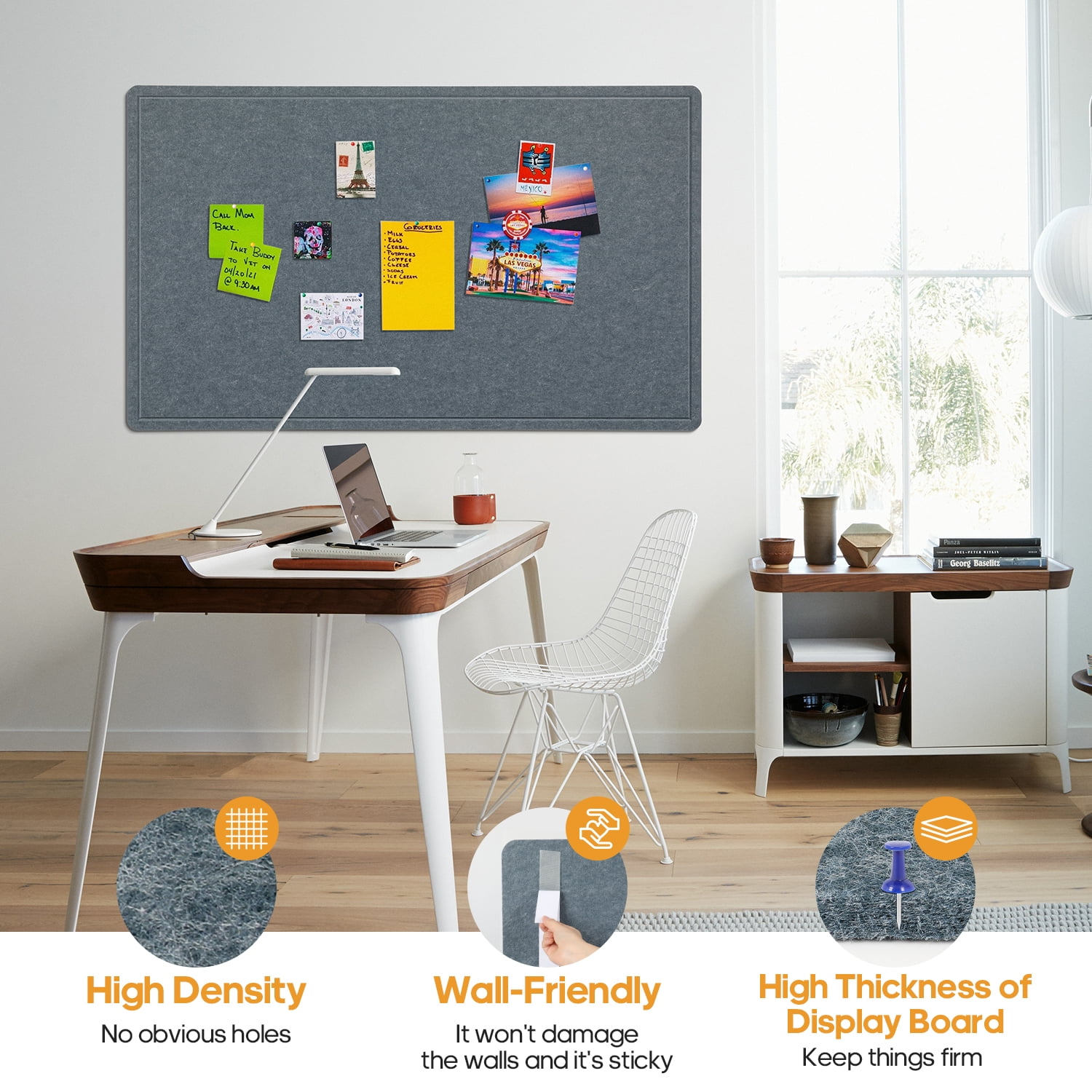 Large Bulletin Board, 60 X 35 Inches Felt Board Notice Pin Board, Cork Board Alternative, Foldable Photo Display Felt Board with Self-Adhesive Tape and 36 PushPins