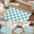 thumbnail image 4 of Turquoise Checkered Bathroom Mat 2x3 FT, Non Slip Small Kitchen Mat, Geometric Teal Buffalo Plaid Washable Soft Backed Front Door Throw Rug Non-Shedding Indoor Outdoor Doormat for Entryway Sink, 4 of 7