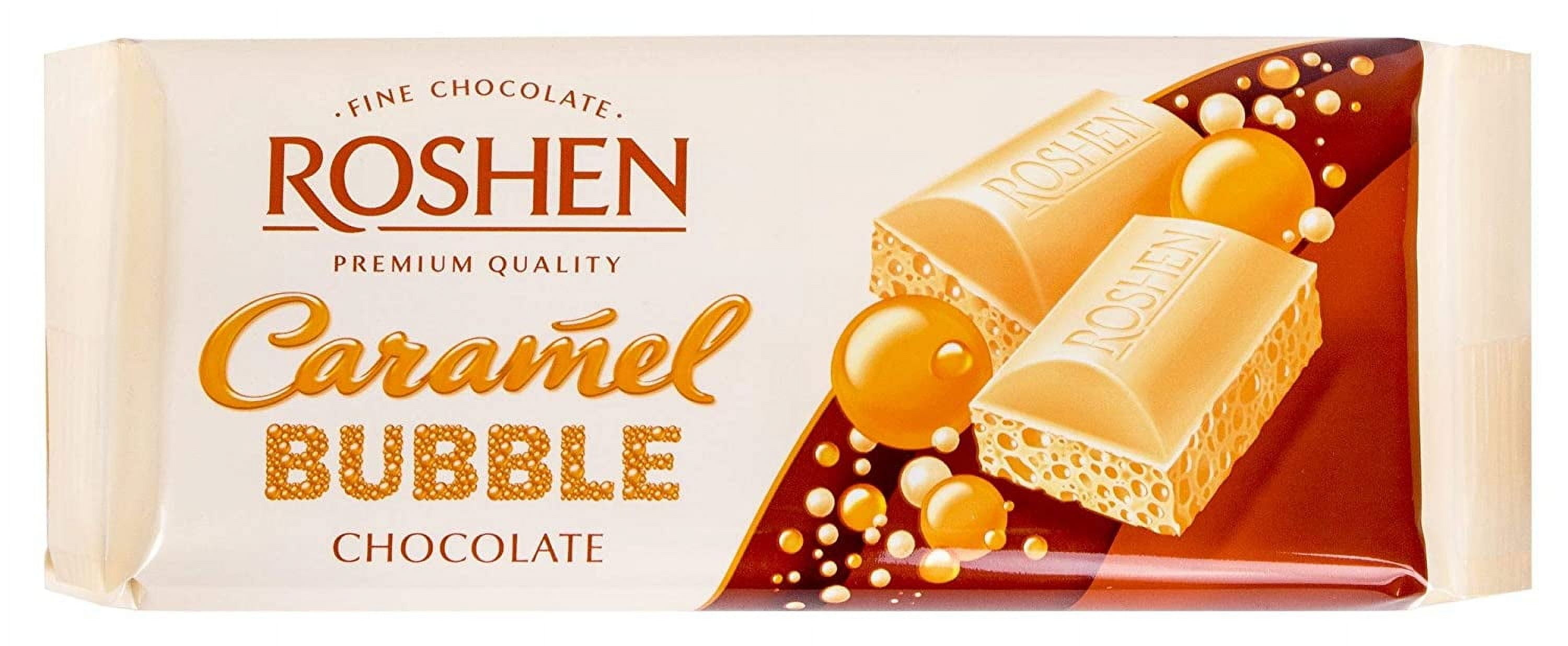 Roshen "Aerated" Assorted Flavors of White, Caramel and Milk chocolate bars, Kosher and Halal, 85 grams