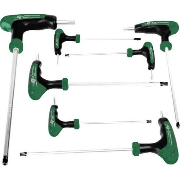 Performance Tool Allen Wrench W1713 With T10/T15/T20/T25/T27/T30/T40; T-Handle Star Key; Chrome Plated Shaft; Set Of 7