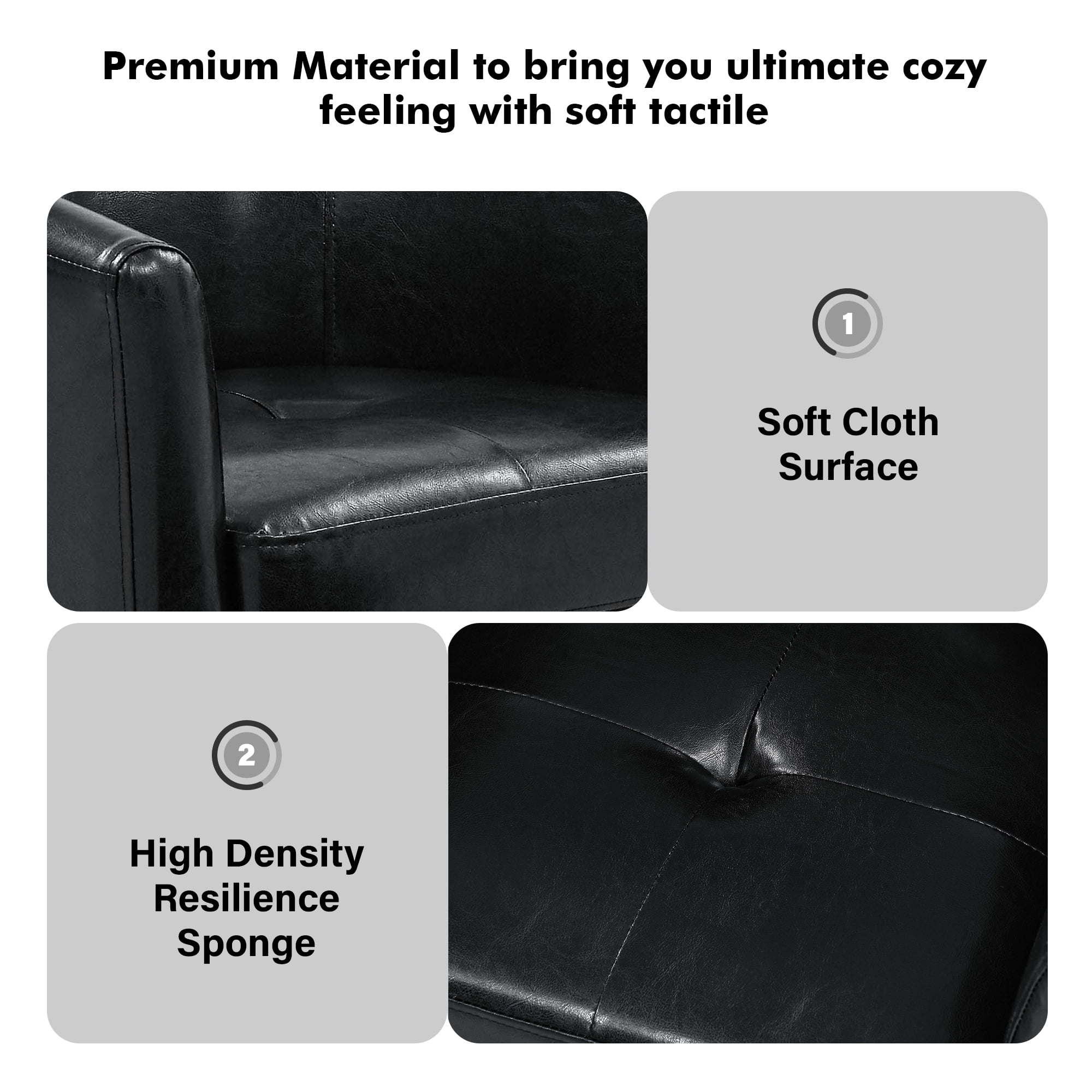 Aukfa Barrel Accent Chair with Ottoman & Arms, Modern PU Leather Upholstered Chair for Bedroom/Living Room,Black
