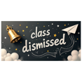 thumbnail image 3 of Chalkboard Style Class Dismissed Banner with Clouds Paper Plane and Bell Backdrop Party Decorations for School Events Graduation Celebrations End of Semester Parties and Classroom Decor, 3 of 4
