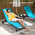 thumbnail image 5 of Outdoor Lounge Chairs, 2 Piece Farmhouse Acacia Wood with Wheels & 5 Positions for Patio Pool Beach Yard | Sky Blue | Solid Back, 5 of 10