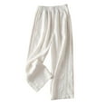 thumbnail image 2 of Lilgiuy Women's Solid Color Casual Pocket Elasticated Feeling Of Falling Cotton And Linen Straight Barrel Pants for Hiking Biker Golf, 2 of 5
