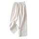 thumbnail image 2 of ICHUANYI Clearance Women's Solid Color Casual Pocket Elasticated Feeling Of Falling Cotton And Linen Straight Barrel Pants(White, M) ICHUANYI WER2023081402371, 2 of 5
