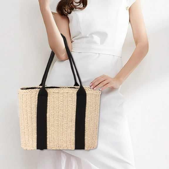 Straw Beach Bags for Women, Summer Beach Large Tote Bag Handmade Woven Shoulder Crossbody Handbag, Summer Beach Handles Handbag, Beige