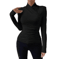 thumbnail image 1 of Women's Ruched Mock Neck Long Sleeve T Shirt Solid Slim Fitted Tee Tops Black S, 1 of 10