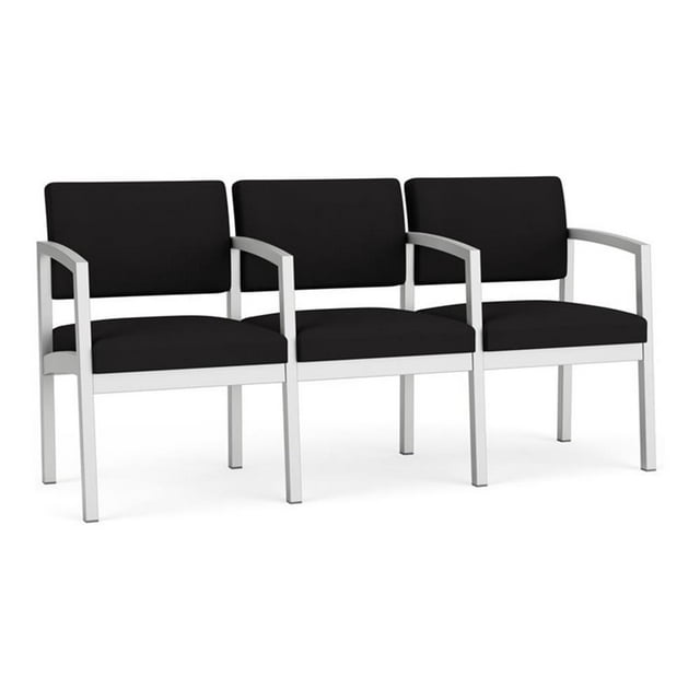 Lenox Steel Reception Waiting Room 3 Seats Chair / Silver Steel / Black