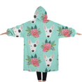 thumbnail image 2 of Oversized Wearable Blanket Hoodie,Bull Terrier Dog and Flower Florals Sherpa Blanket Hoodie with Super Pockets,Super Warm Fuzzy Pullover for Women & Men, 2 of 6