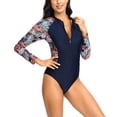 thumbnail image 4 of Womens Swimsuits Pimelu Bathing Suit for Women One Piece Bathing Suit Womens One Piece Swimsuits Open Zipper Fashion Leaves Print Long Sleeve Athletic Swimwear Ladies Girls Training Bathing Suit, 4 of 7
