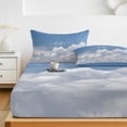 thumbnail image 6 of King Size Fitted Sheet Set - Clouds 3 Piece Bedding Sets 16" Deep Pocket Fitted Sheet with 2 Pillowcases, Blue White Sky Natural Landscape Brushed Microfiber Hotel Luxury Bed Sheets, 6 of 9