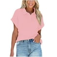 thumbnail image 1 of RYRJJ Womens V Neck Polo Shirts Short Sleeve Collared Golf Shirt Summer Loose Casual Solid Color Work Tunic Blouses Tops(Pink,5XL), 1 of 8