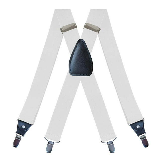 lionlar Men's Suspenders Elastic Straps Solid Heavy Duty 4 Clips Adjustable Unisex White