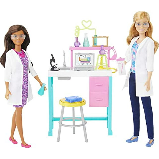 Set de juego Barbie Science Lab con 2 muñecas banco de labo