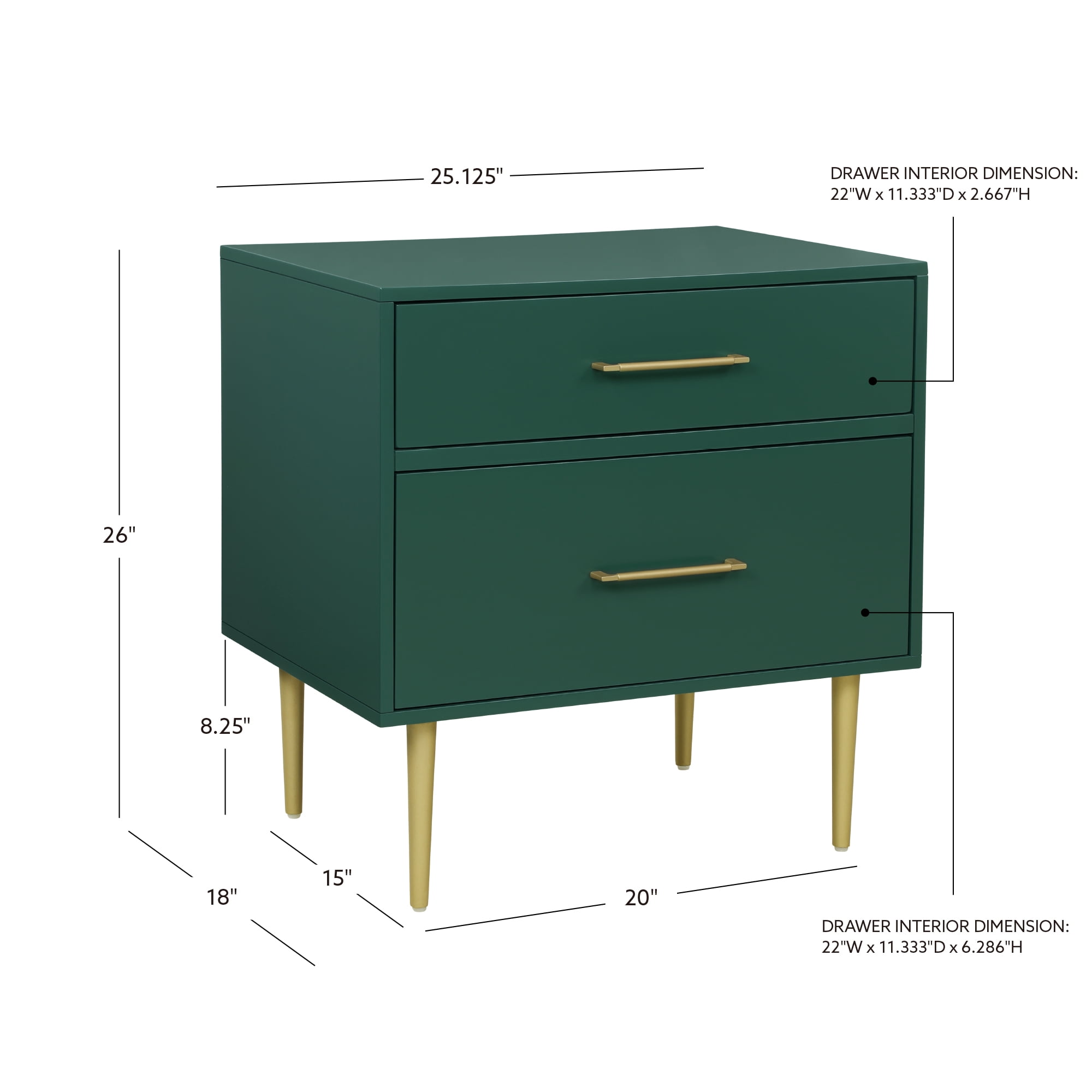 Linon Galena 2-Drawer Nightstand, Dark Green
