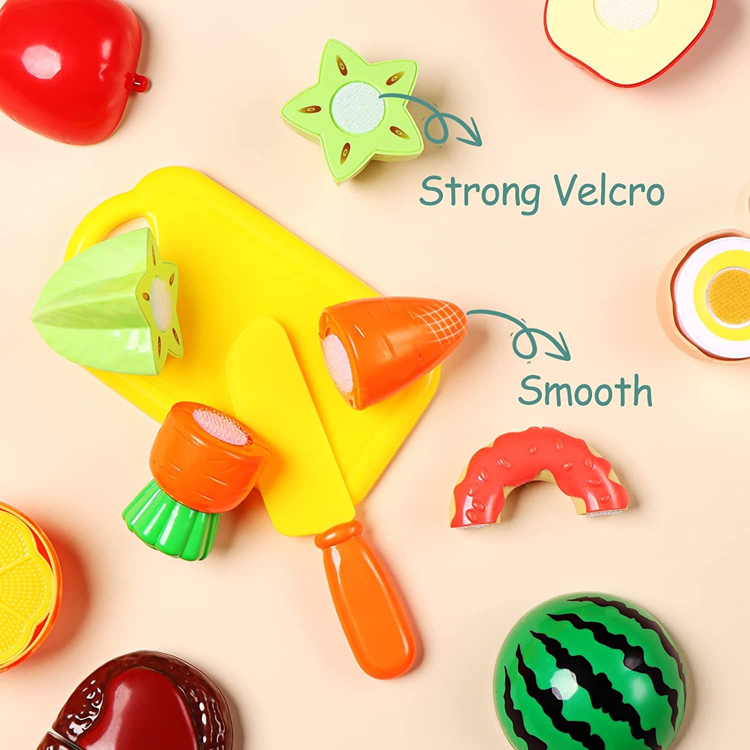 Bmag 88pcs Cutting Play Food Sets for Kids, Pretend Play Kitchen Toys Accessories Educational Toy Food with Storage Basket