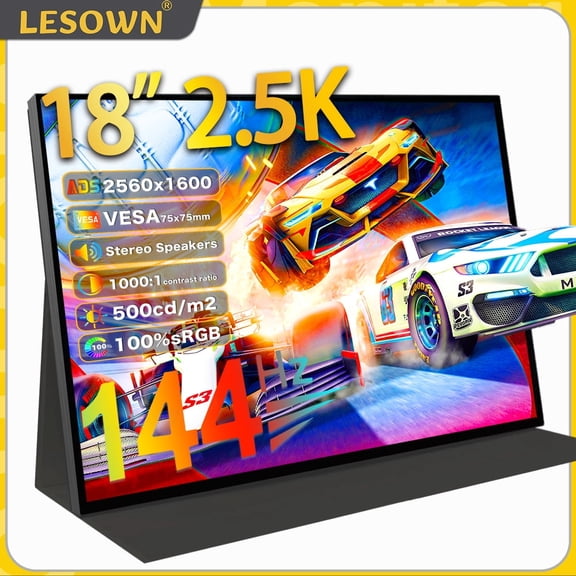 LESOWN 2.5K 144Hz Portable Gaming Monitor 18-inch 2560x1600 QHD 100%sRGB Laptop Secondary Widescreen for Game Console Phone PC