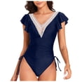 thumbnail image 1 of Huesdet Womens One Piece Swimsuits Push Up Tummy Control Bathing Suits V Neck Cutout Modest Swim Suits[Blue,L], 1 of 9