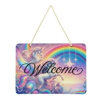 Unicorns and Rainbow Welcome Sign Front Door PVC 14x10 inch Hanger Hello Sign Farmhouse Wall Porch Home Outside Decor