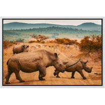 wall26 Framed Canvas Print Wall Art African Savanna Safari Jungle Rhino Stampede Nature Animals Photography Realism Rustic Scenic Landscape Colorful for Living Room, Bedroom, Office - 24"x36&quo