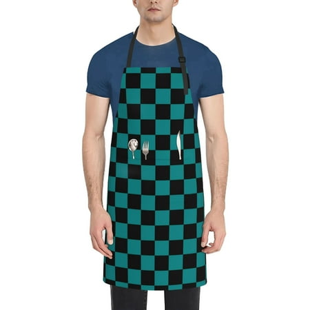 

Coaee Black And Teal Checkerboard for Waterproof Apron for Unisex Adult with Adjustable Bib Apron