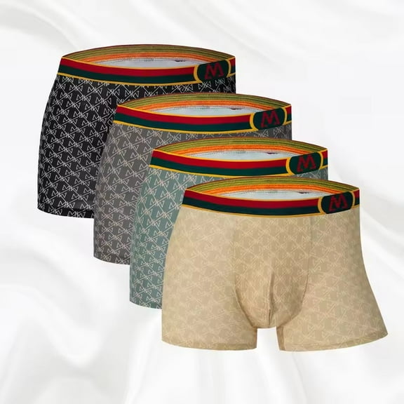 Men's Boxer Underwear Letter Waistband Fashionable Soft Breathable Comfortable Not Suffocating,4-Pack.