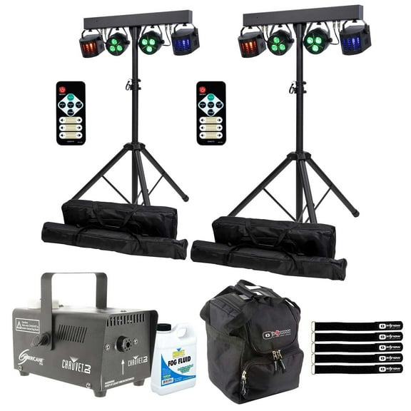 (2) ColorKey CKU-3020 PartyBar GO Compact All-In-One Battery Powered Lighting Packages with Chauvet DJ Hurricane 700 Fog Machine