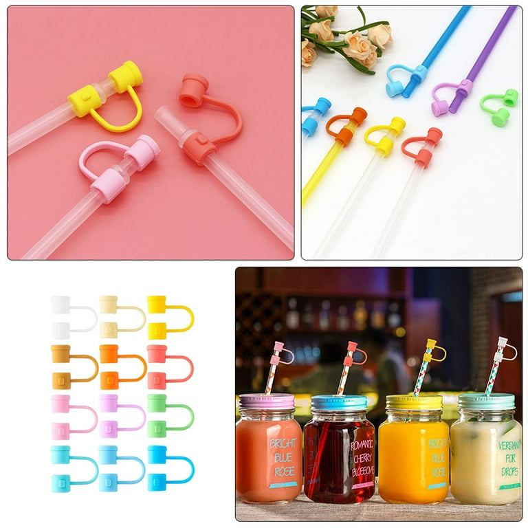 Reusable Drinking Straw Covers 12pcs Food Grade Silicone Straw Covers Cap Cute Animals Straw Toppers Dust-proof Portable Straw Protector Suitable for