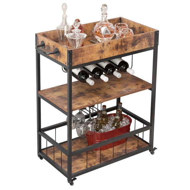 SOGES Industrial Kitchen Rolling Cart 3 Tier Kitchen Baker's Rack for