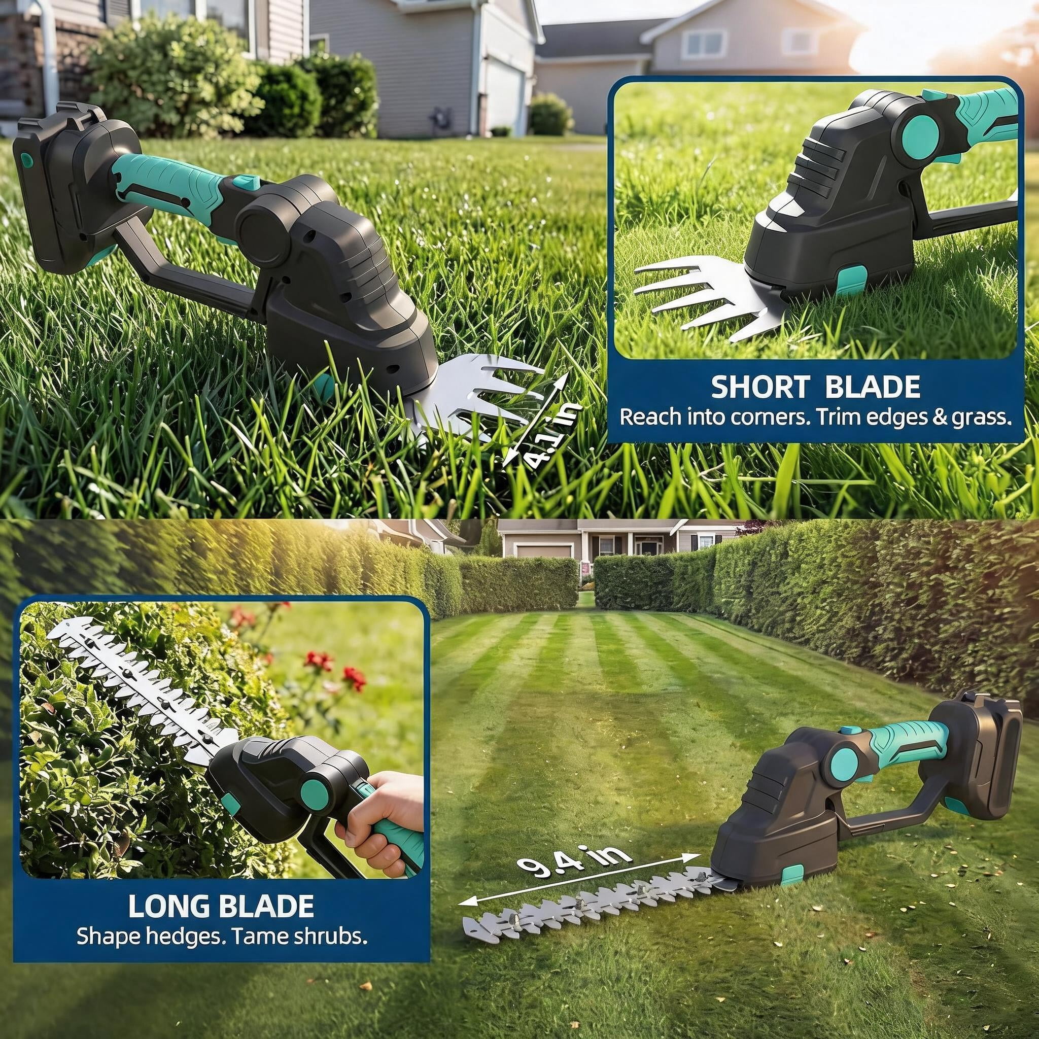 Memoryfield 2 in 1 Cordless Hedge Trimmer, with 2Pcs 20V 2.0Ah Battery and Charger, for Yards, Gardens, Lawn Care, Blue