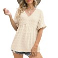 thumbnail image 1 of Blusa plisada con cuello en V para mujer, blusa plisada con cuello en V, suave y transpirable, a la moda, cómoda para la piel, color albaricoque XXL, 1 of 5
