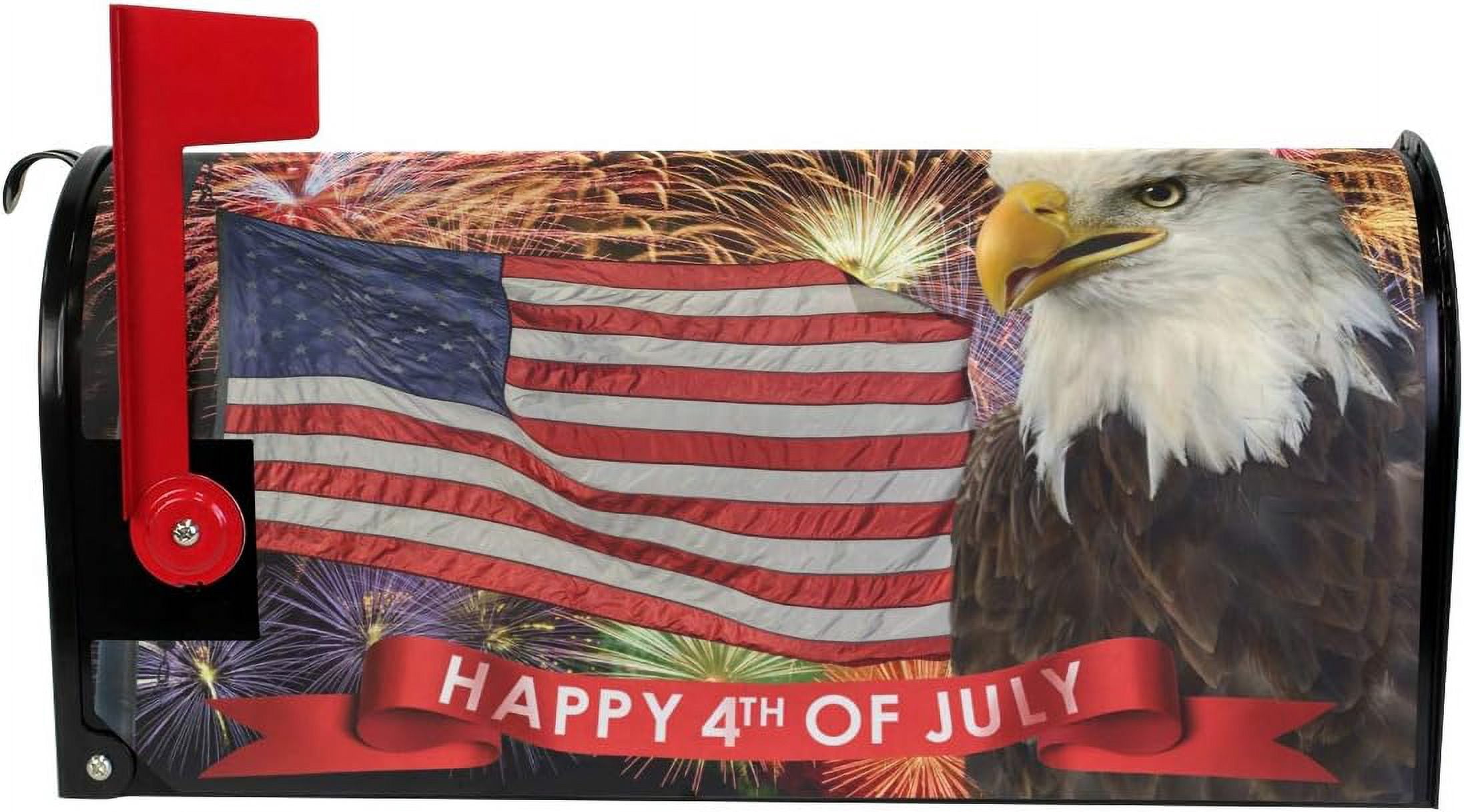 Fireworks 4Th of July Magnetic Mailbox Cover American Flag Patriotic Post Box Cover Wrapped for Standard Mailboxes