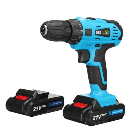 21-Volt Powerful Professional Cordless Drill with 2 Batteries,Max 2 Speed, 18+1 Clutch Positions with 2 Ion Batteries and LED