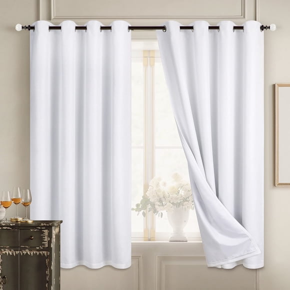 Cortinas Diraysid, 100% lino blanco opaco, 132 cm de ancho x 160 cm de largo, 2 paneles