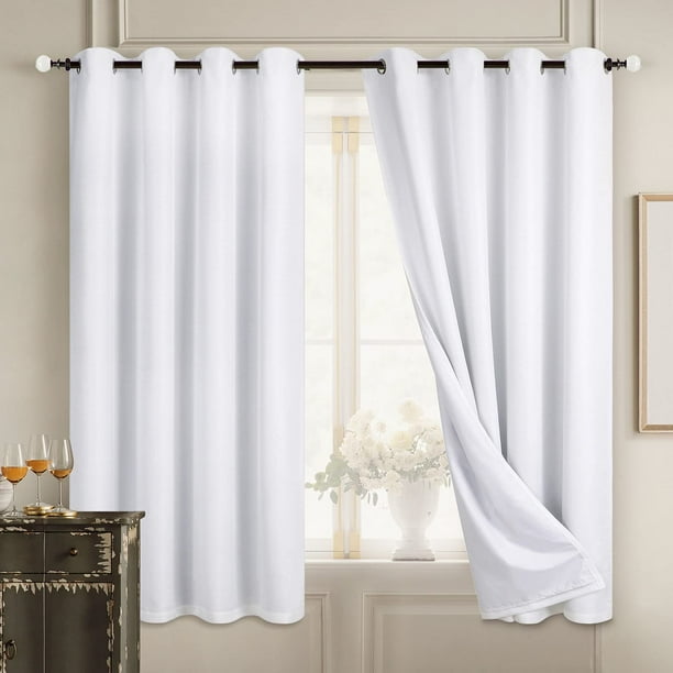 Cortinas Diraysid, 100% lino blanco opaco, 132 cm de ancho x 160 cm de largo, 2 paneles