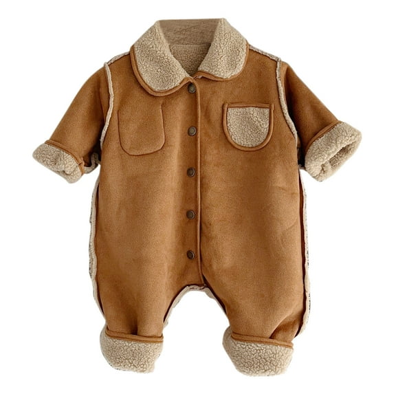 MEZZALL Baby Warm Animal Footie Romper Thick Plush Jumpsuit Winter Outerwear, Brown, 3-6 Months