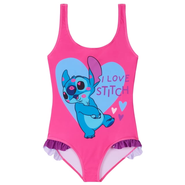 Traje de baño Disney para niñas de una sola pieza, cómodo y elástico, rosa