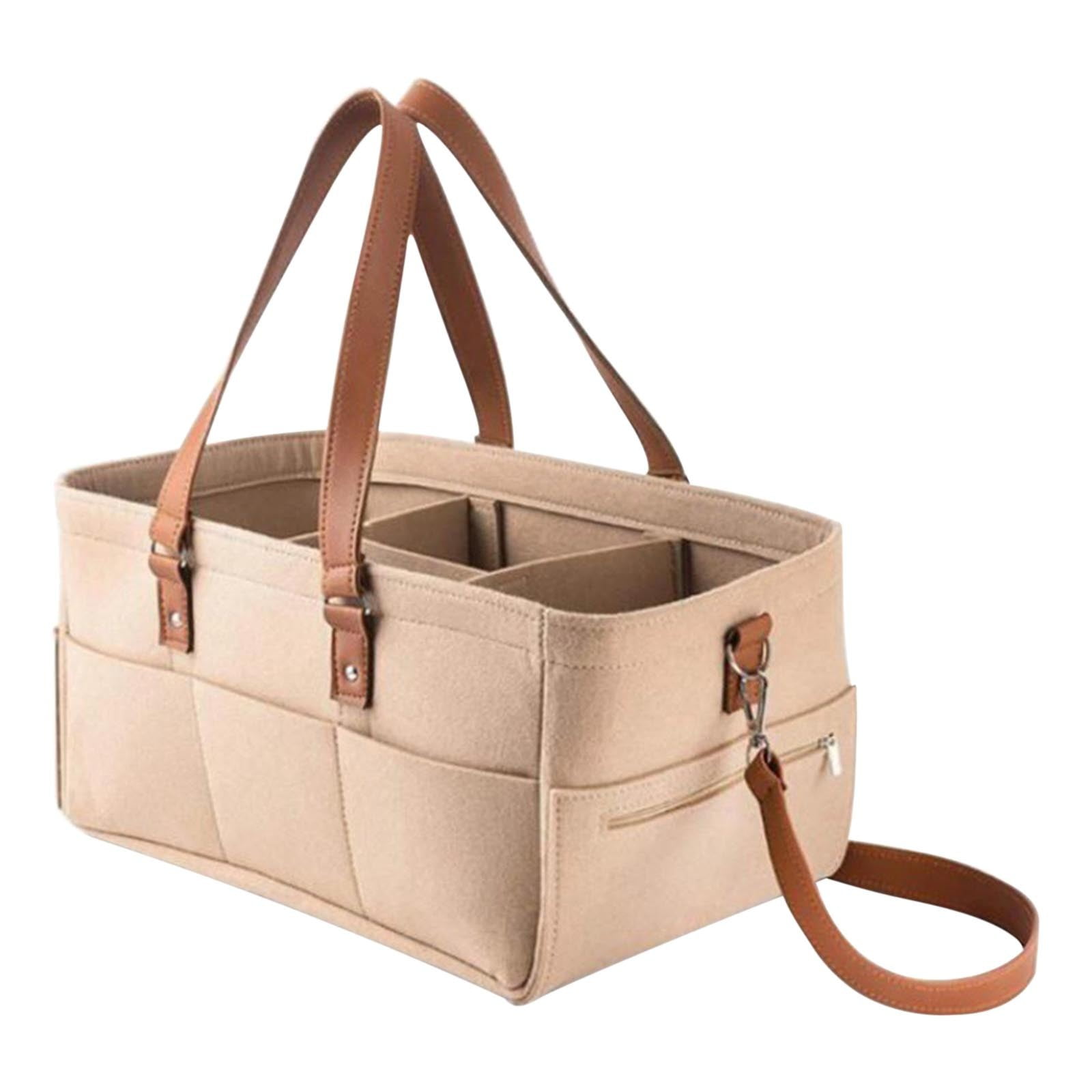 Baby Diaper Caddy Organizer, Soft Felt Bag with 6 Side Pockets, Portable Tote Nappy Bag for Car or Nursery, Must-Have for travel, Car or Nursery