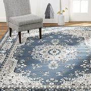 Rugs Blue Oriental 3x5 Area Rug Traditional Persian Bordered Carpet Rugs - Actual Size 37 x 52