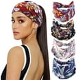 thumbnail image 1 of Tzou 4pcs Women Boho Headbands with Button Hair Bands Wide Elastic Sports Headwear No Slip Fashion Workout Headwrap Hair Styling Accessories for Girls Nurse Mask Yoga Running Ear Saver Set 5, 1 of 7