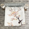 thumbnail image 3 of Ambesonne Art Quilted Bedspread Set 3 Pcs, Chinese Paint of Flowers, King Size, Pale Yellow Brown, 3 of 3