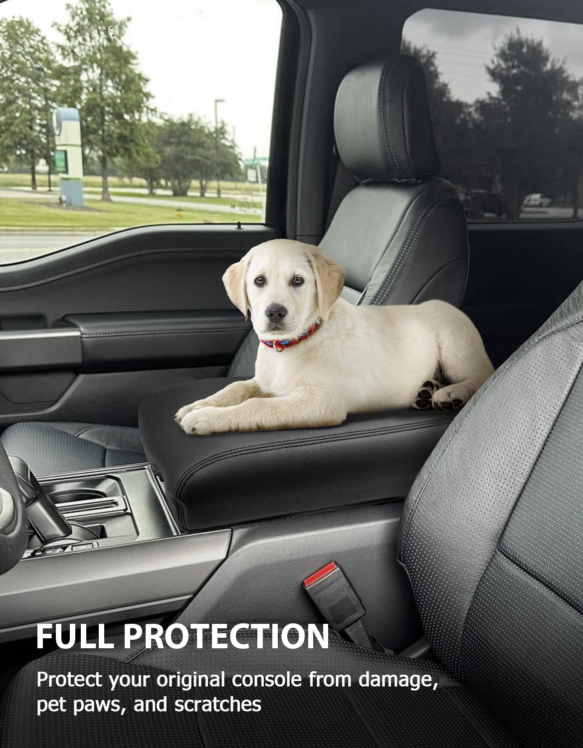 KBH Center Console Cover for 2021-2026 Ford F150 Accessories, Anti-Scratch Leather Middle Armrest Cusion Protector, Black(Bucket Seat Only)