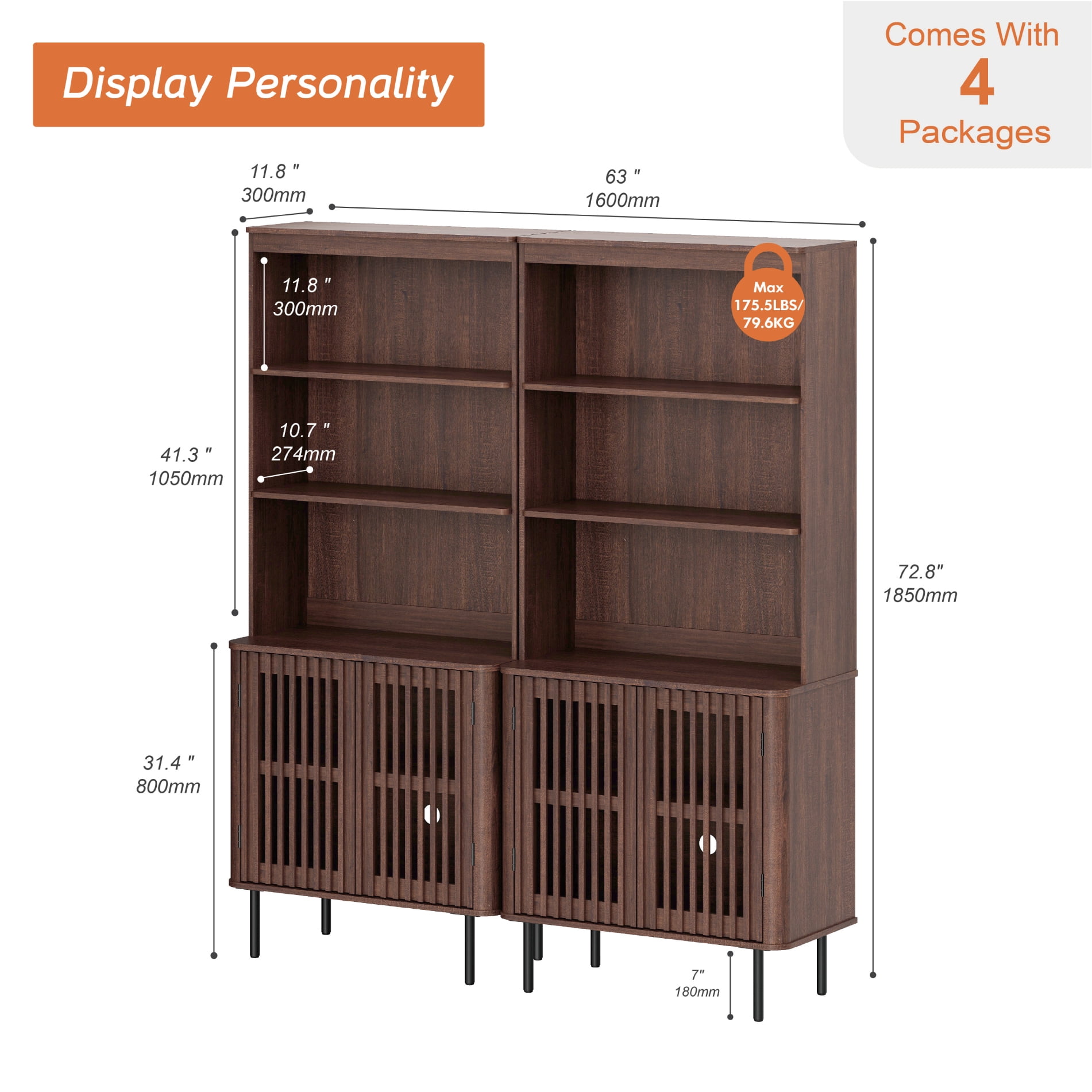 72.8" H X 63" W Kitchen Pantry Storage Cabinet, Push-to-open Door Kitchen Hutch With Adjustable Shelf, Walnut