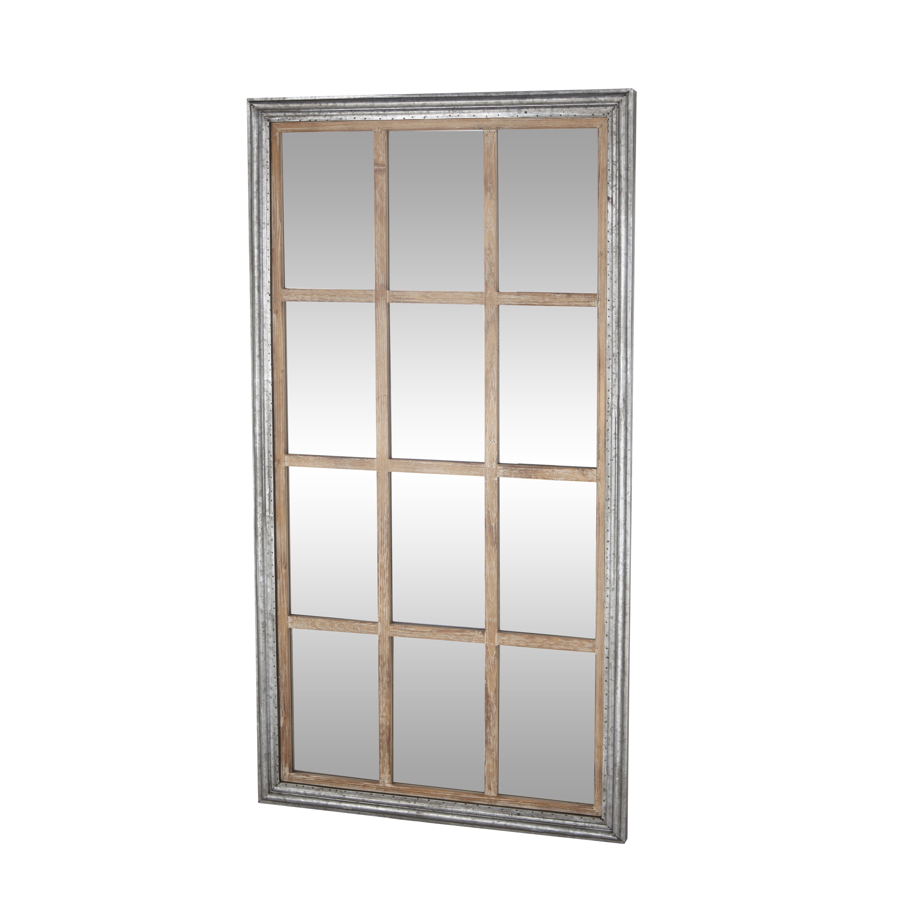 DecMode 35" x 67" Brown Window Pane Inspired Wall Mirror