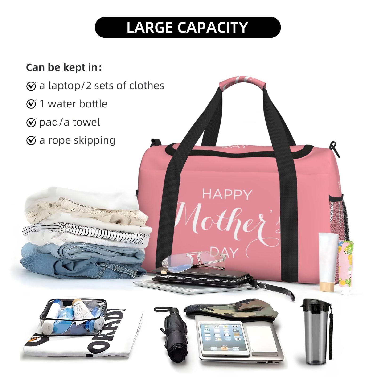Fuzoiu Happy Mother's Day Print Travel Duffle Bag,Carry On Tote Bags,Duffel Bag,Sport Gym Bag, Hospital Bag for Labor and Delivery, Overnight Bag,Luggage Bag