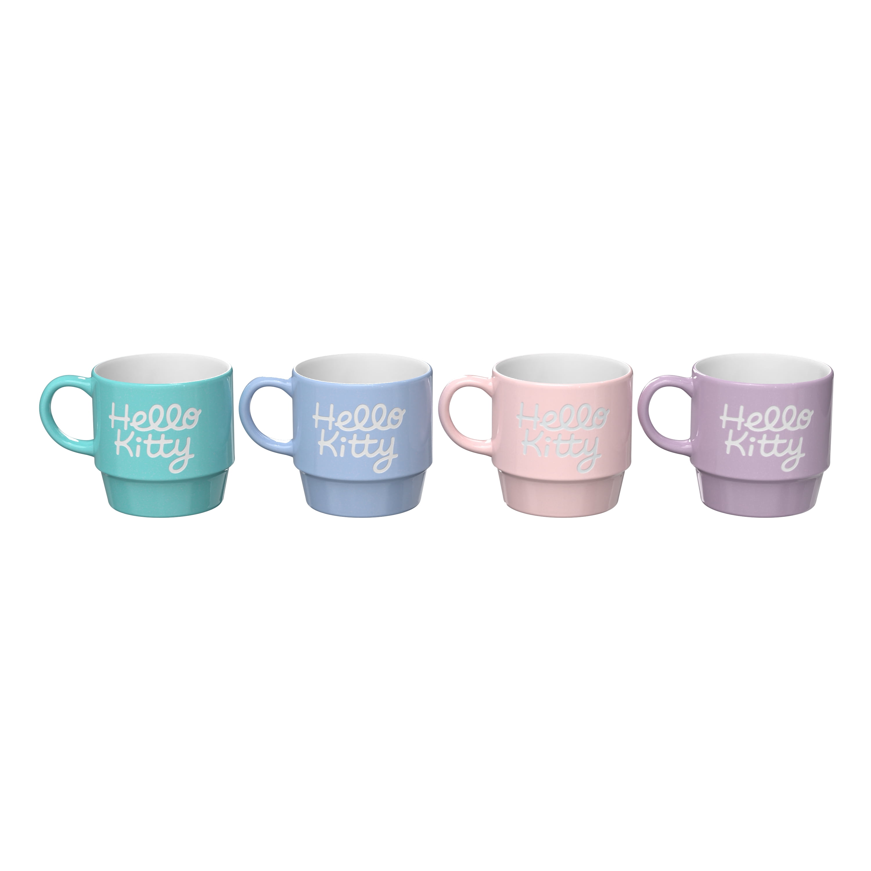 Zak Designs 14oz 4pc Hello Kitty Ceramic Stacking Mugs in Wire Rack