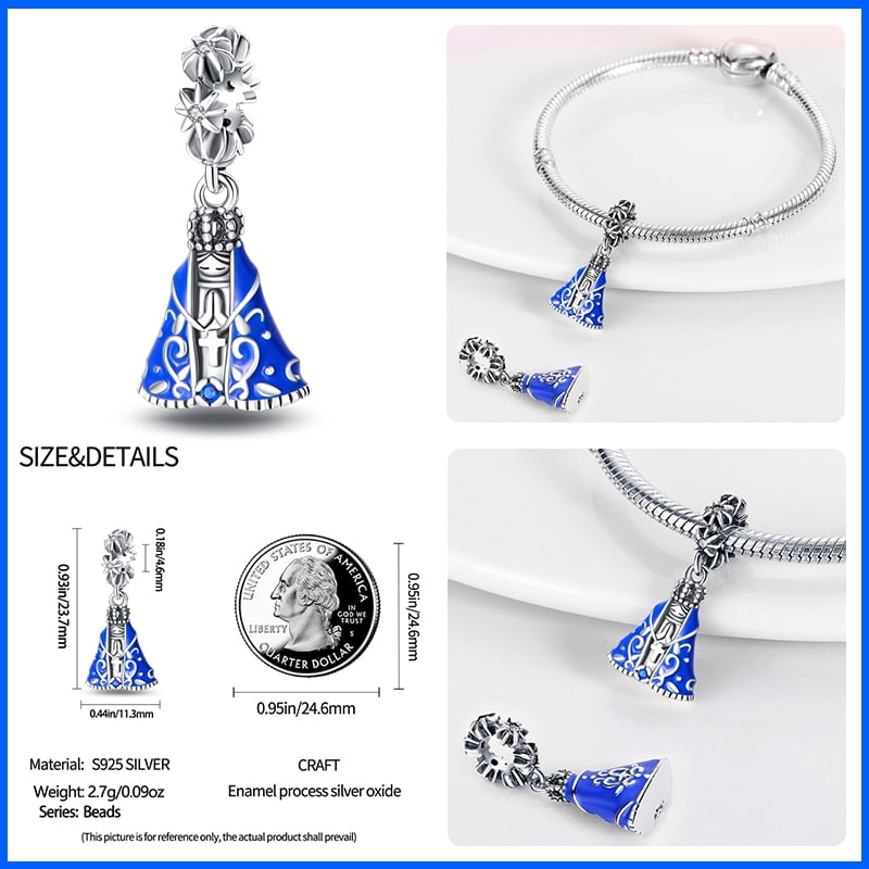 925 Sterling Silver Nossa Senhora Aparecida Dangle Charm with Zircon - Fits DIY Bracelets for Women