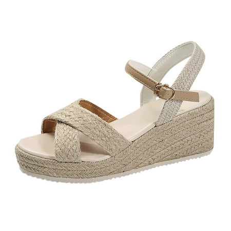 

Xboschi Womens Sandals Dressy Beach Sandals for Woman s Summer Fashion Ethnic Style Wedge Open Toe Woven Sandals Outdoor Lightweight One Line Buckle Sandals