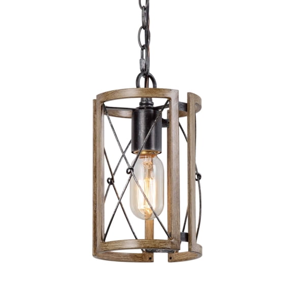 LNC 1-Light Farmhouse Wood Pendant Light Mini Kitchen Island Light